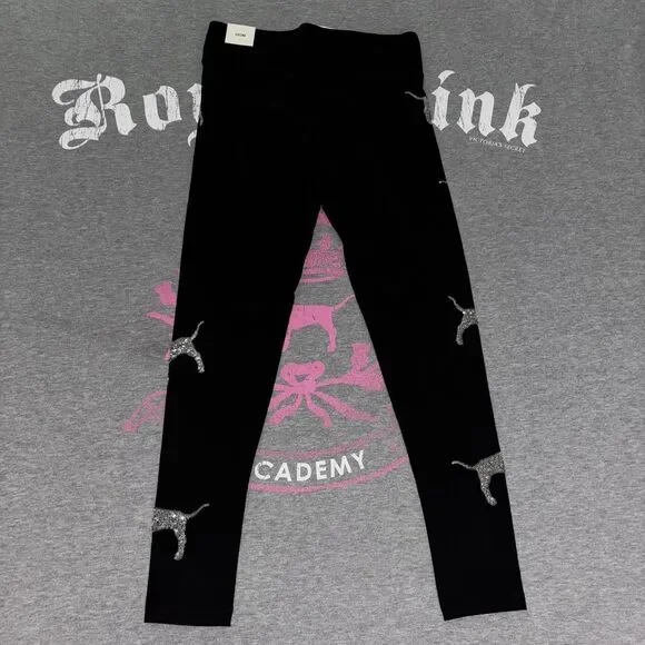 Victoria’s Secret PINK Silver Sequin Bling Skinny Pup Dog Leggings NWT Small HTF - Picture 3 of 6